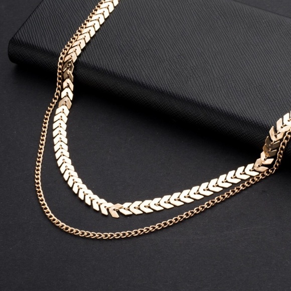 3/$20 2 Layer Chevron & Chain Gold Choker - Picture 5 of 5